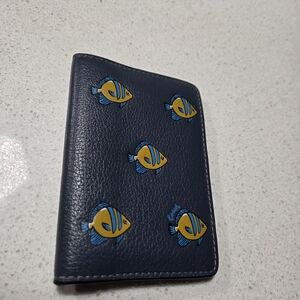 Coach Blue Fish Print Leather Card Holder/Wallet